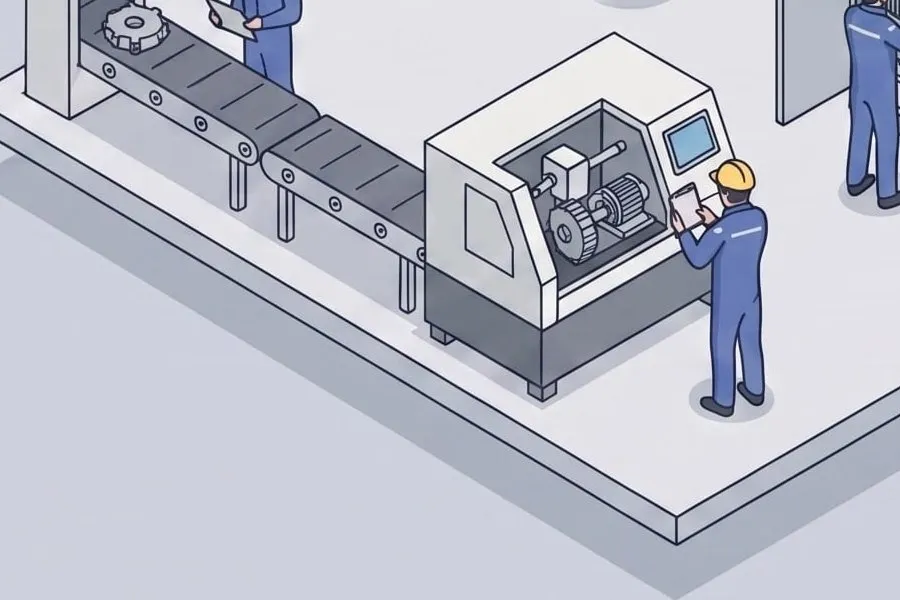 Un opérateur consulte une tablette devant un tour à commande numérique.